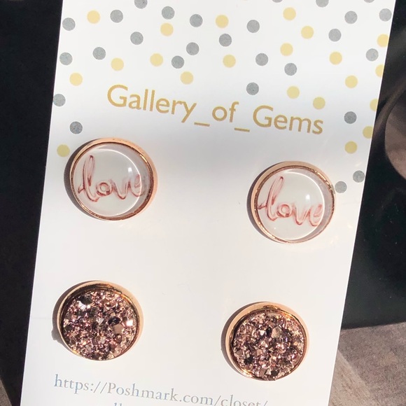 *Last 1* Love Rose Gold Druzy Earring Set! - Picture 4 of 7